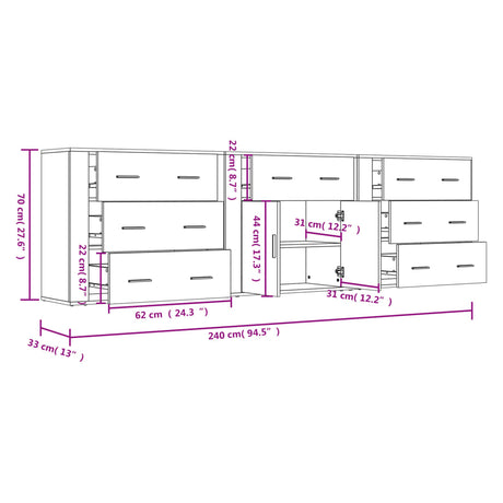Sideboards 3 Pcs Engineered Wood