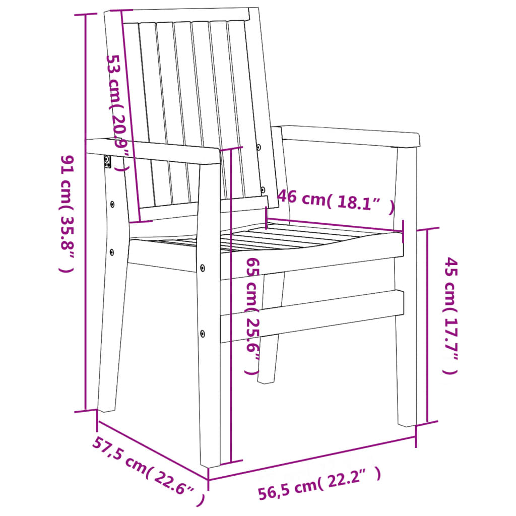 Stackable Garden Chairs 2 Pcs 56.5X57.5X91 Cm Solid Wood Teak