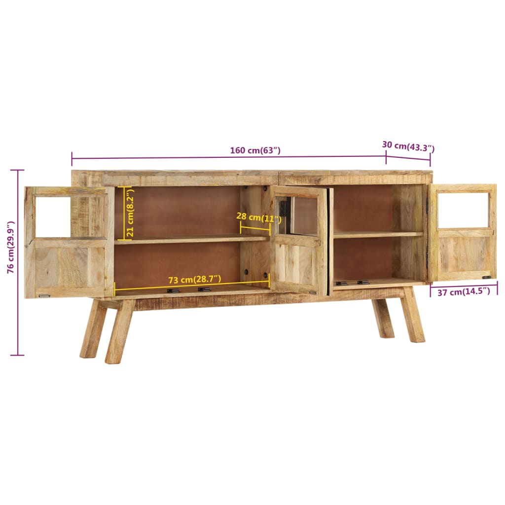 Sideboard Brown And Black 160X30X76 Cm Solid Wood Mango
