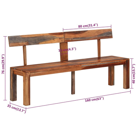 Bench With Backrest 160 Cm Grey Solid Wood Acacia