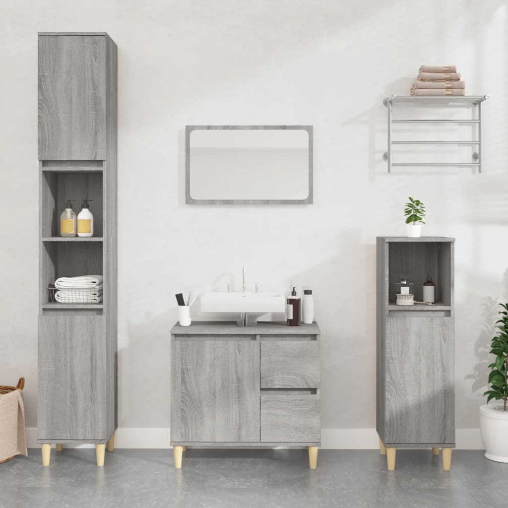 3 Piece Bathroom Cabinet Set Engineered Wood