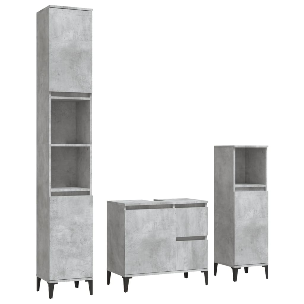 3 Piece Bathroom Cabinet Set Engineered Wood