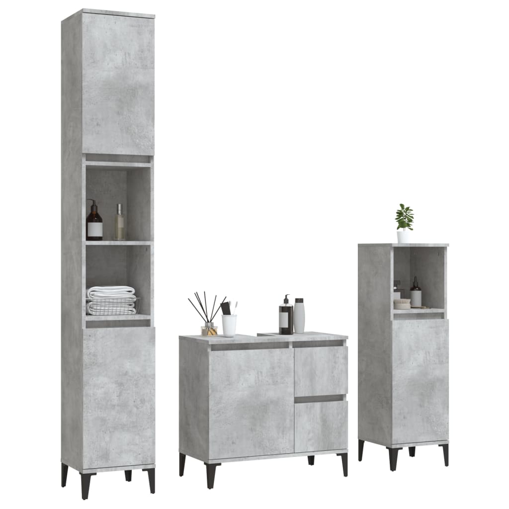 3 Piece Bathroom Cabinet Set Engineered Wood