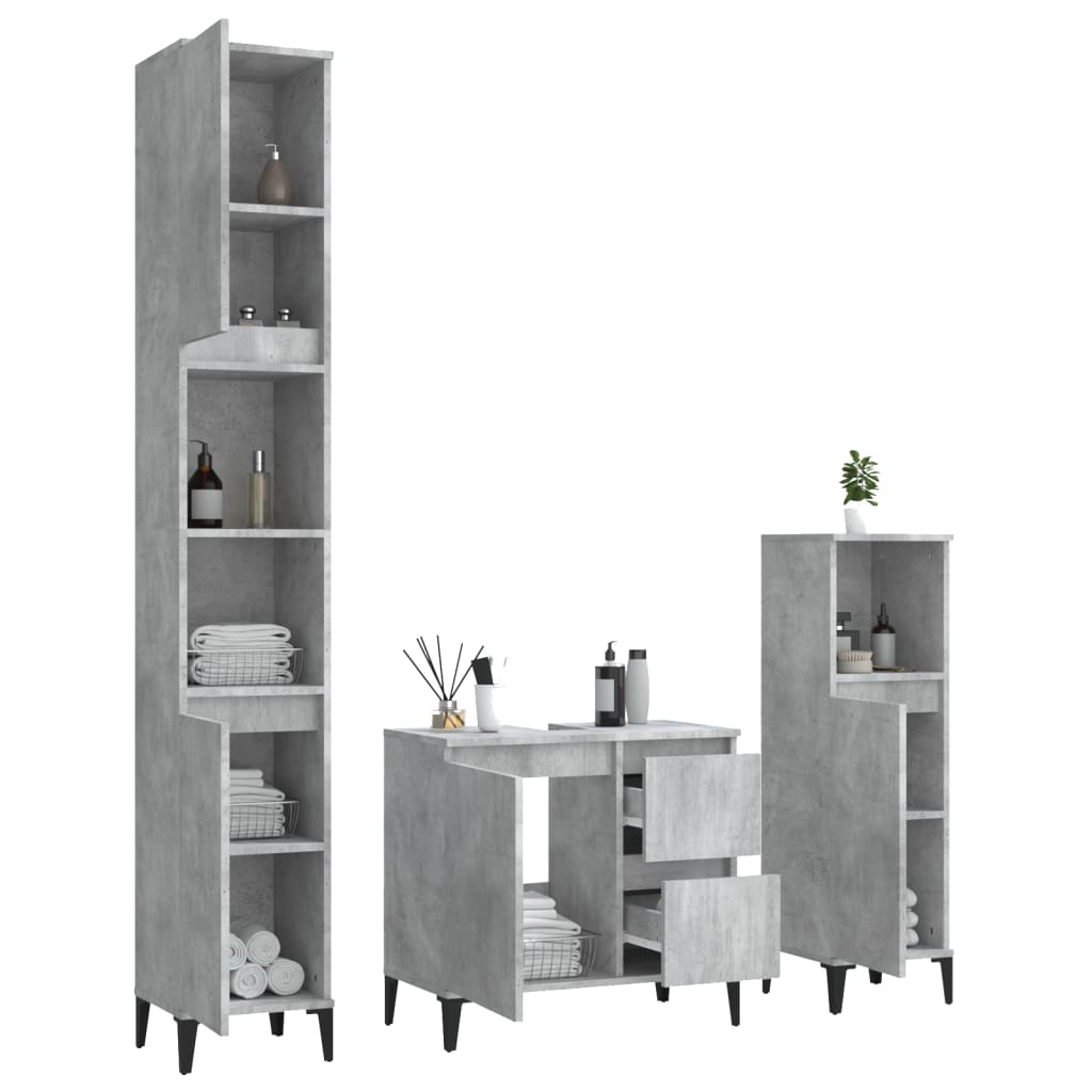 3 Piece Bathroom Cabinet Set Engineered Wood