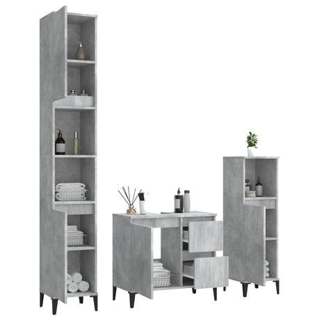 3 Piece Bathroom Cabinet Set Engineered Wood