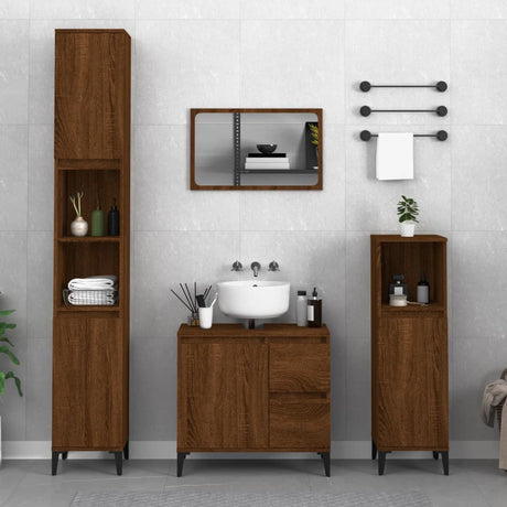 3 Piece Bathroom Cabinet Set Engineered Wood
