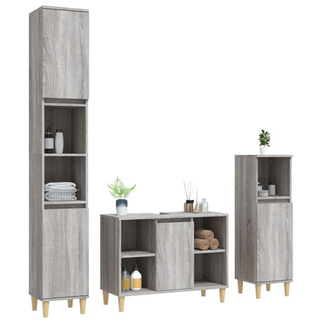 3 Piece Bathroom Furniture Set Engineered Wood