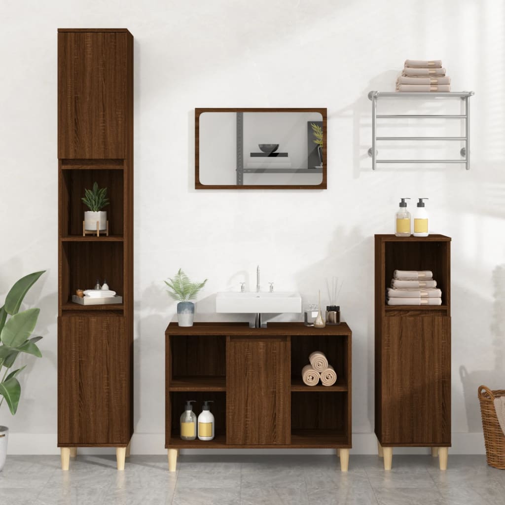 3 Piece Bathroom Furniture Set Engineered Wood