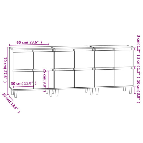 Sideboards 3 Pcs 60X35X70 Cm Engineered Wood