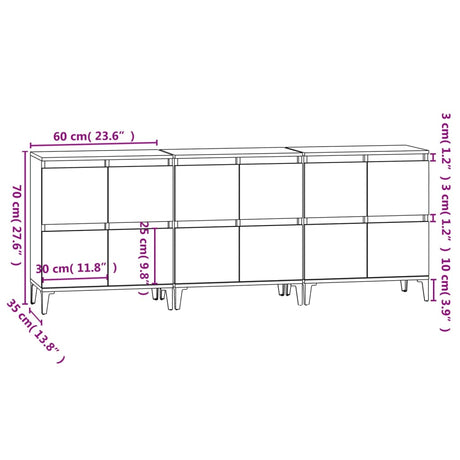 Sideboards 3 Pcs 60X35X70 Cm Engineered Wood