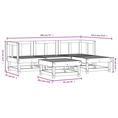 5 Piece Garden Lounge Set Solid Wood Pine