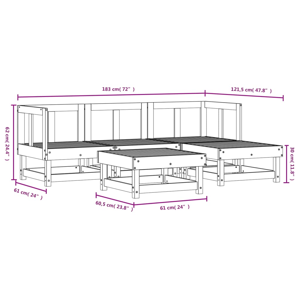 5 Piece Garden Lounge Set Solid Wood Pine