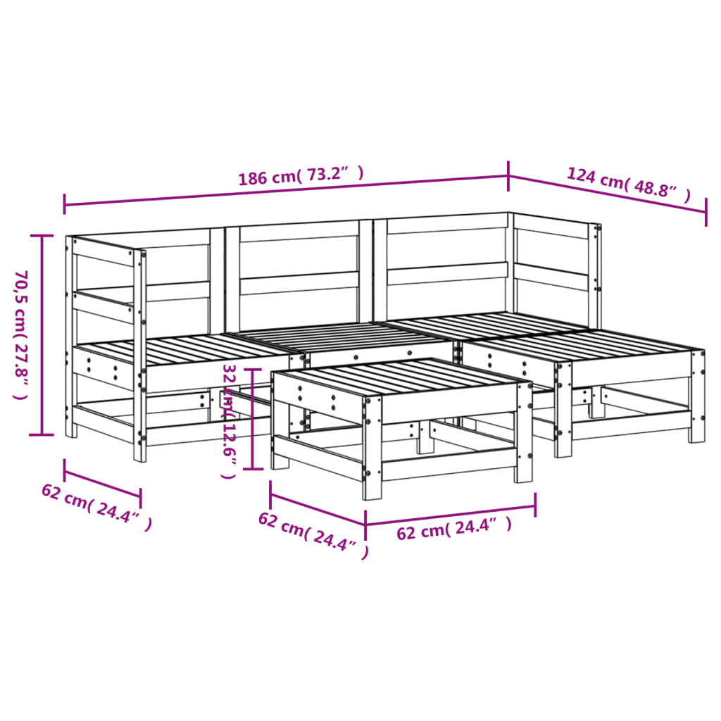5 Piece Garden Lounge Set Solid Wood Pine