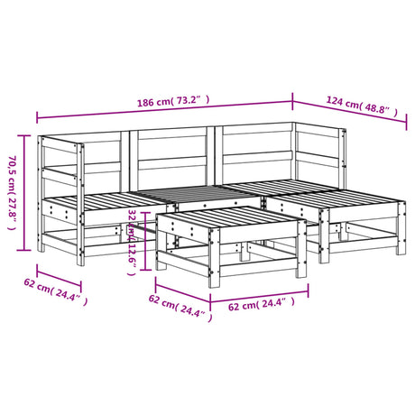 5 Piece Garden Lounge Set Solid Wood Pine