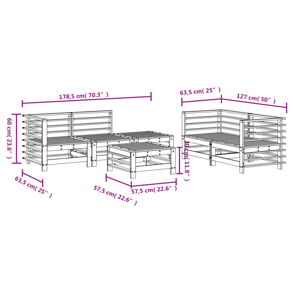 6 Piece Garden Lounge Set Solid Wood Pine