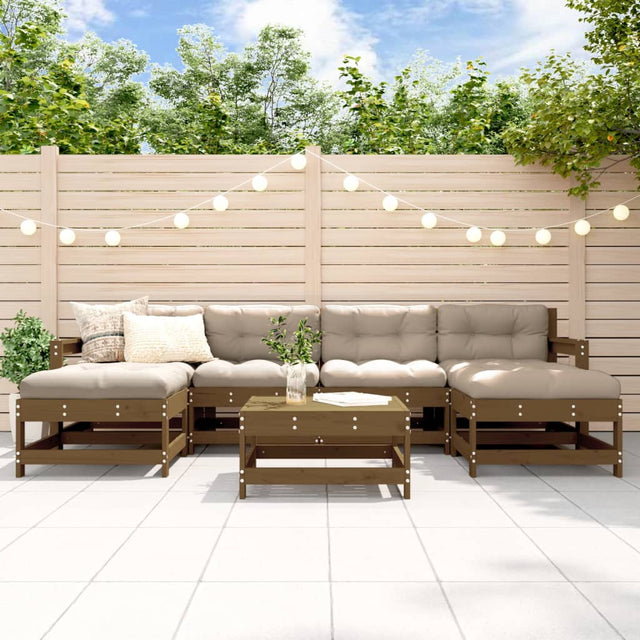 7 Piece Garden Lounge Set Honey Brown Solid Wood Pine