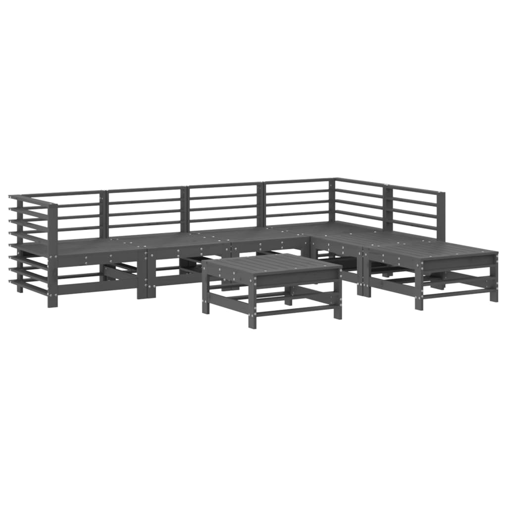 7 Piece Garden Lounge Set Grey Solid Wood Pine