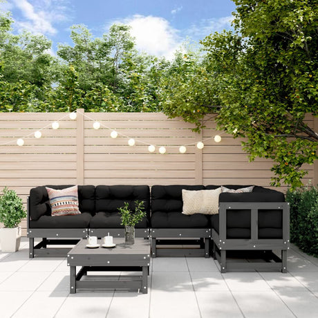 6 Piece Garden Lounge Set Black Solid Wood Pine