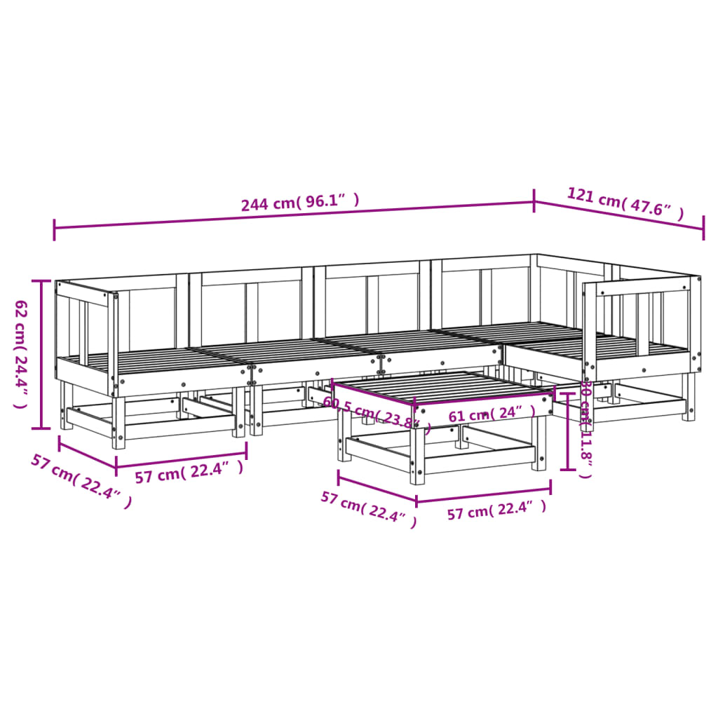 6 Piece Garden Lounge Set Black Solid Wood Pine