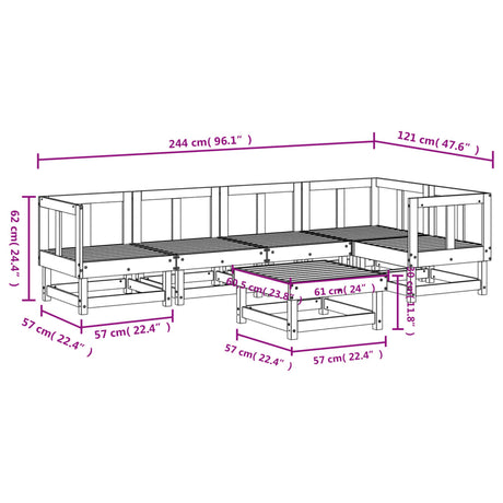 6 Piece Garden Lounge Set Black Solid Wood Pine