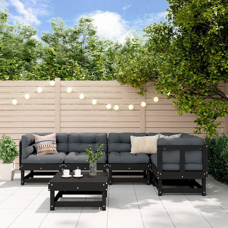 6 Piece Garden Lounge Set Black Solid Wood Pine