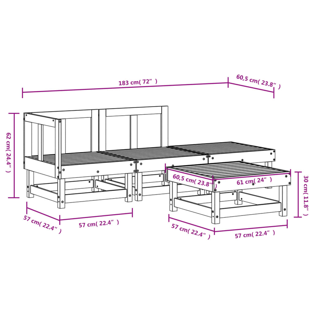 4 Piece Garden Lounge Set Solid Wood Pine