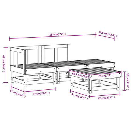 4 Piece Garden Lounge Set Solid Wood Pine