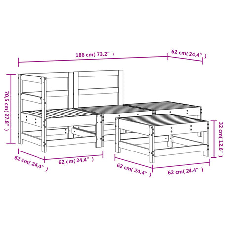 4 Piece Garden Lounge Set Solid Wood Pine