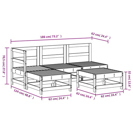 5 Piece Garden Lounge Set Solid Wood Pine