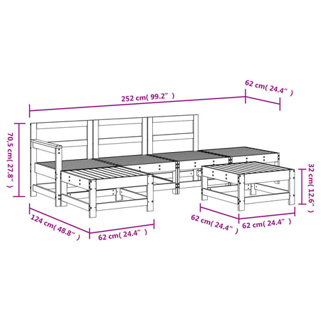 6 Piece Garden Lounge Set Solid Wood Pine