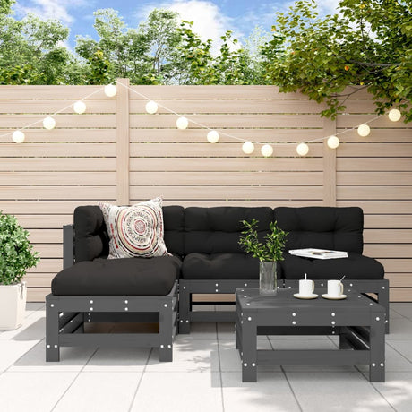 5 Piece Garden Lounge Set White Solid Wood Pine