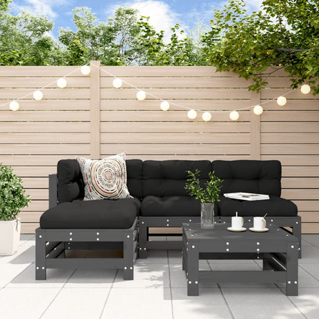 5 Piece Garden Lounge Set White Solid Wood Pine