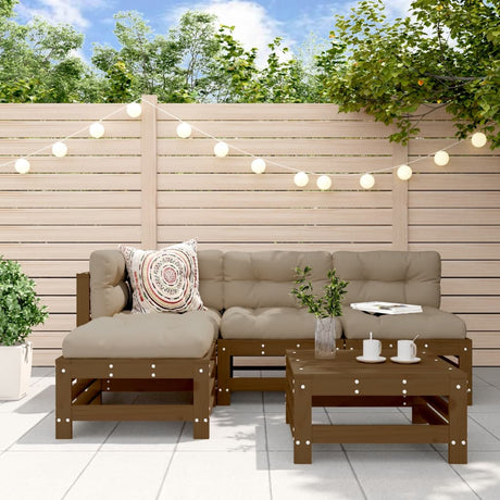 5 Piece Garden Lounge Set White Solid Wood Pine