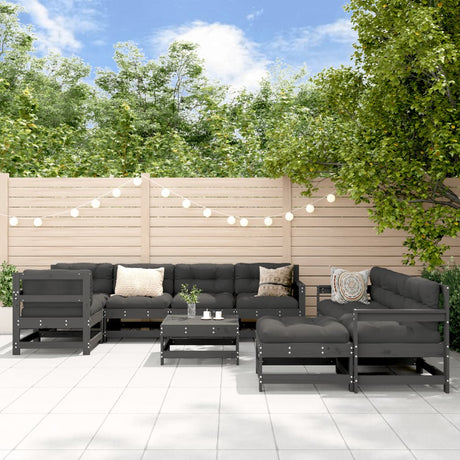 10 Piece Garden Lounge Set White Solid Wood Pine