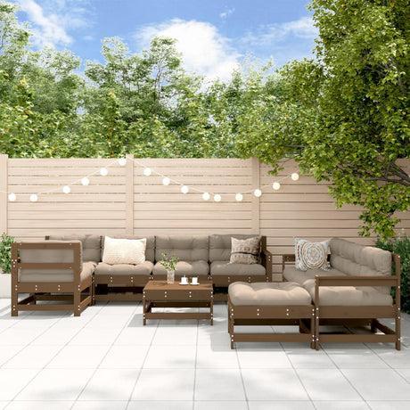 10 Piece Garden Lounge Set White Solid Wood Pine
