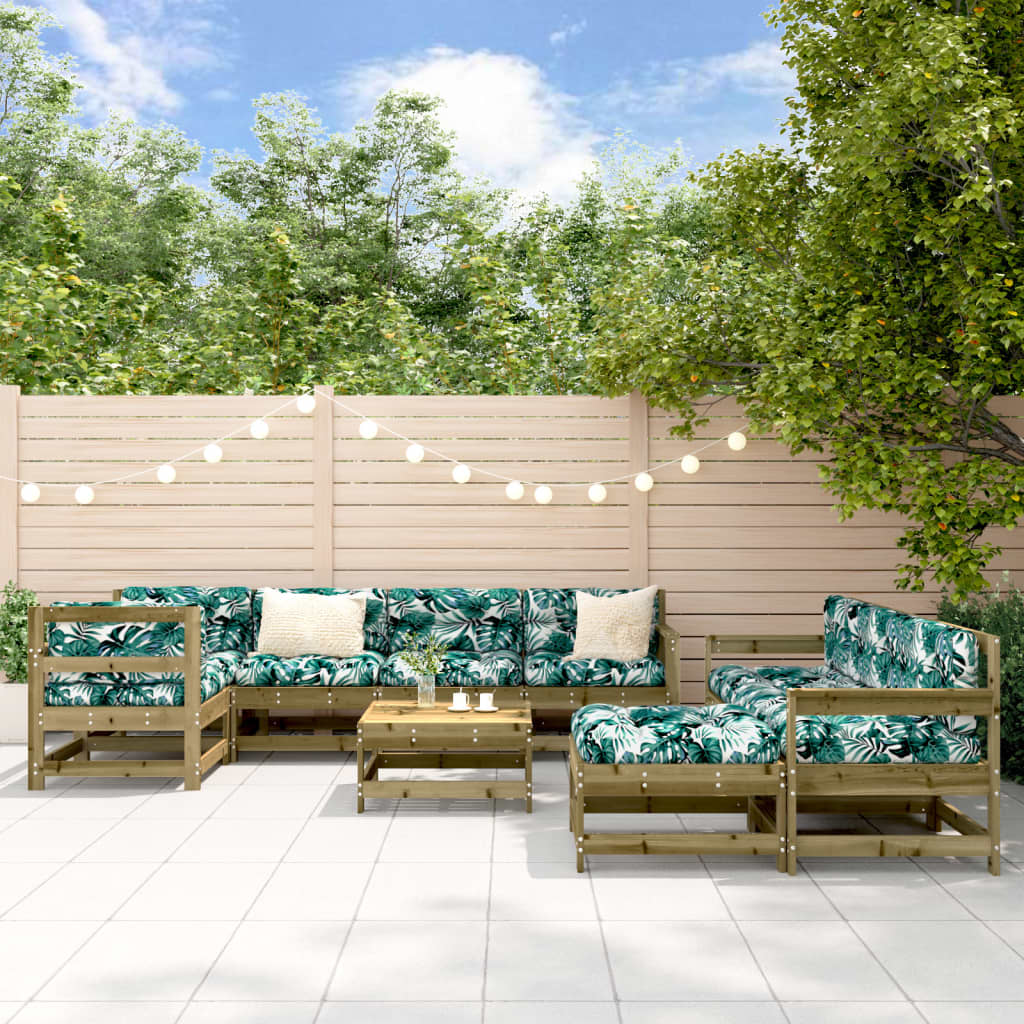 10 Piece Garden Lounge Set White Solid Wood Pine