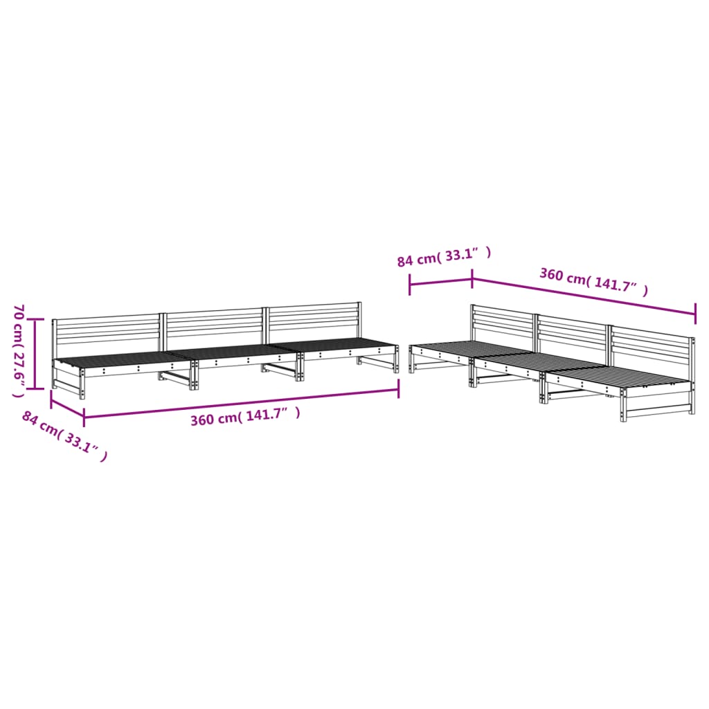 6 Piece Garden Lounge Set Solid Wood Pine