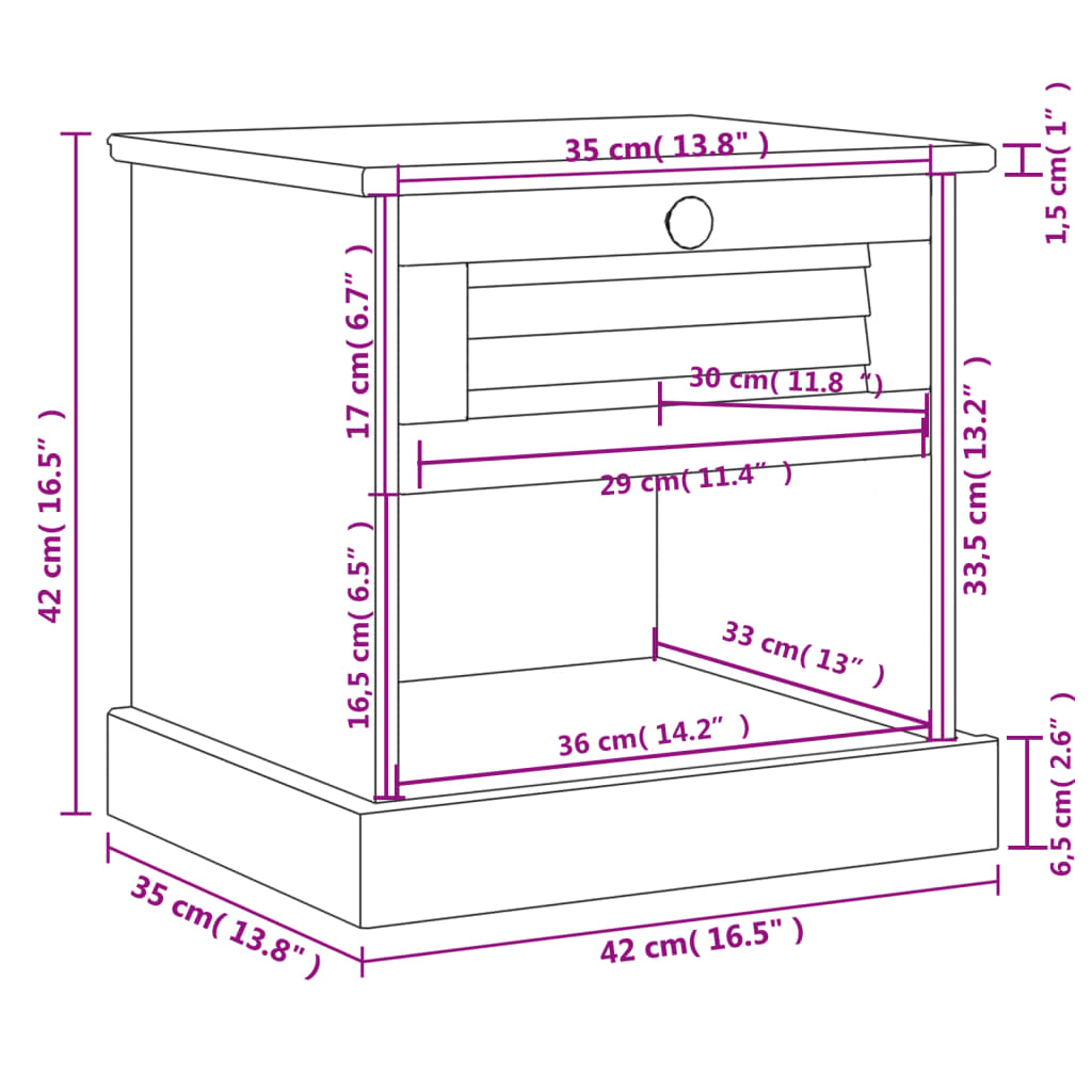 Bedside Cabinet Vigo 42X35X42 Cm Solid Wood Pine