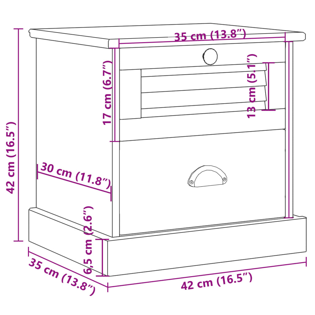 Bedside Cabinet Vigo 42X35X42 Cm Solid Wood Pine
