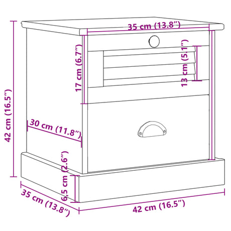Bedside Cabinet Vigo 42X35X42 Cm Solid Wood Pine