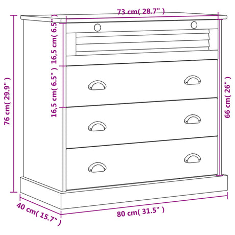 Chest Of Drawers Vigo 80X40X76 Cm Solid Wood Pine