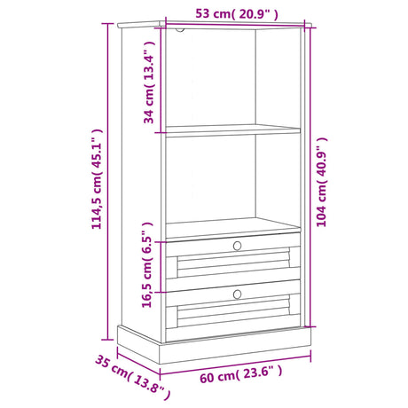 Bookcase Vigo 60X35X114.5 Cm Solid Wood Pine