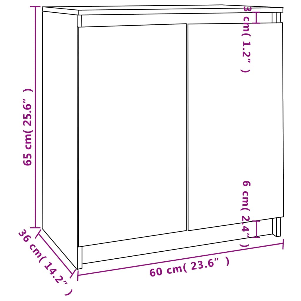 Side Cabinet 60X36X65 Cm Solid Wood Pine