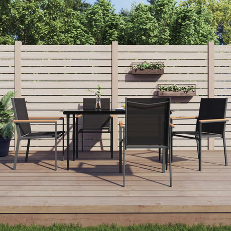 7 Piece Garden Dining Set Black Textilene And Steel