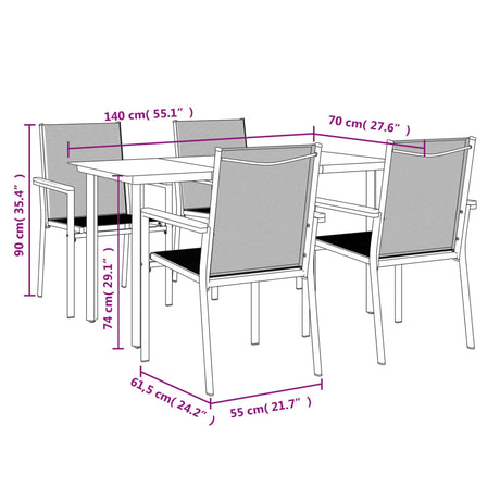 5 Piece Garden Dining Set Black Textilene And Steel