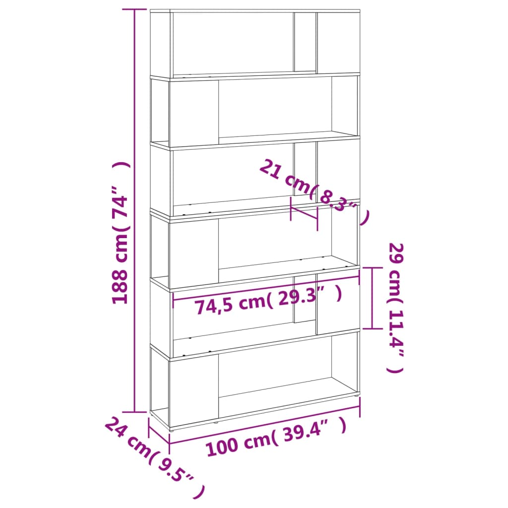 Book Cabinet/Room Divider 100X24X188 Cm