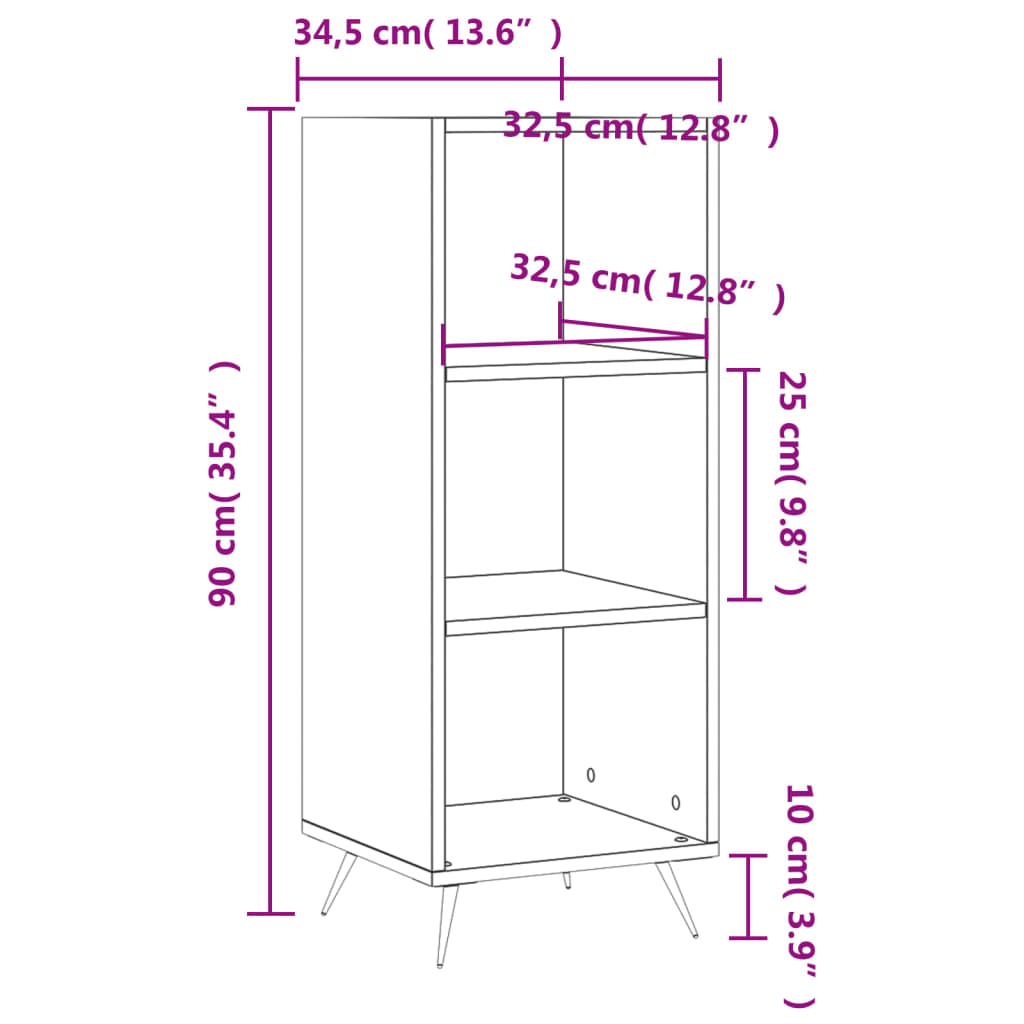 Shelf Cabinet 34.5X32.5X90 Cm Engineered Wood