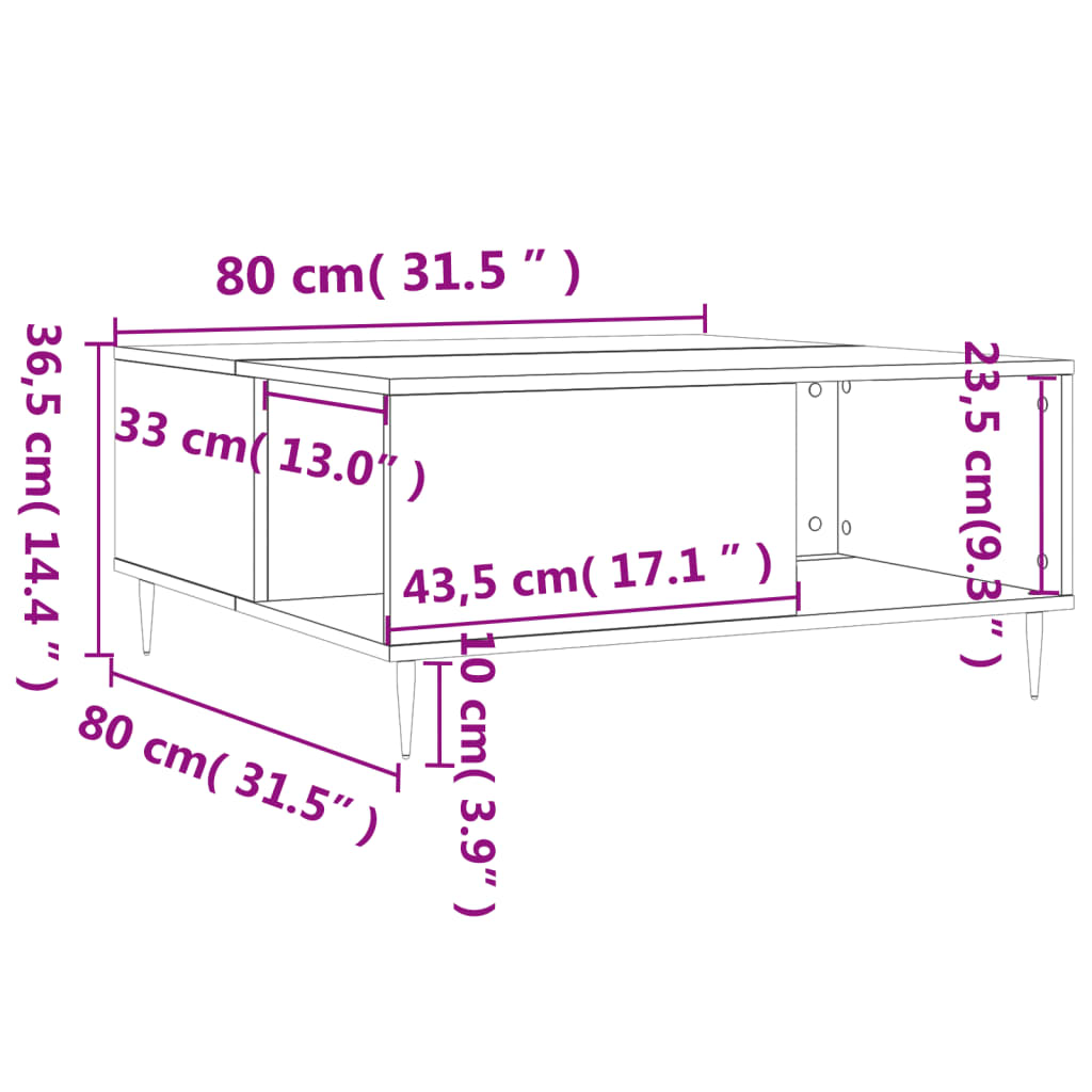 Coffee Table 80X80X36.5 Cm Engineered Wood