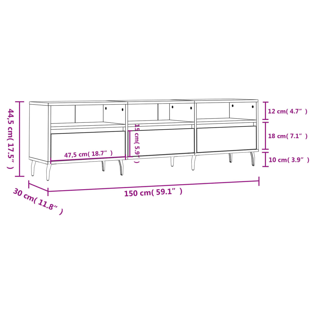 Tv Cabinet 150X30X44.5 Cm Engineered Wood