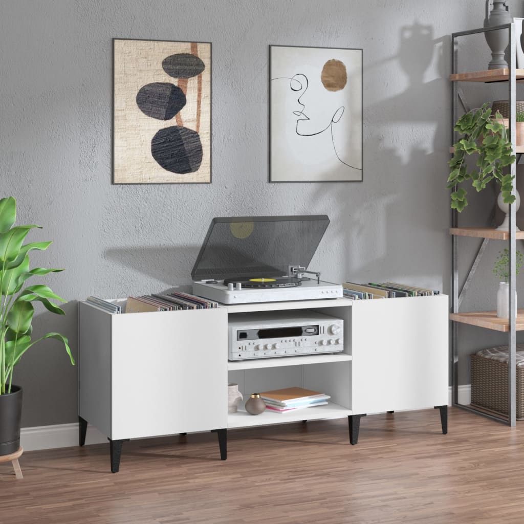 Record Cabinet White 121X38X48 Cm Engineered Wood